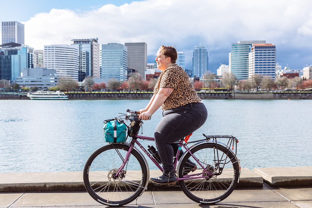 Marley Blonsky riding her bicycle